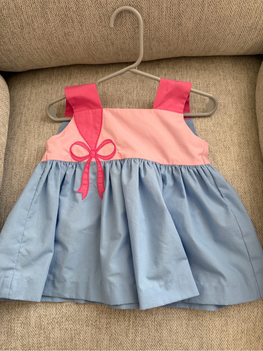 Girls Pink and Light Blue Bow-Accent Sundress - TBBC